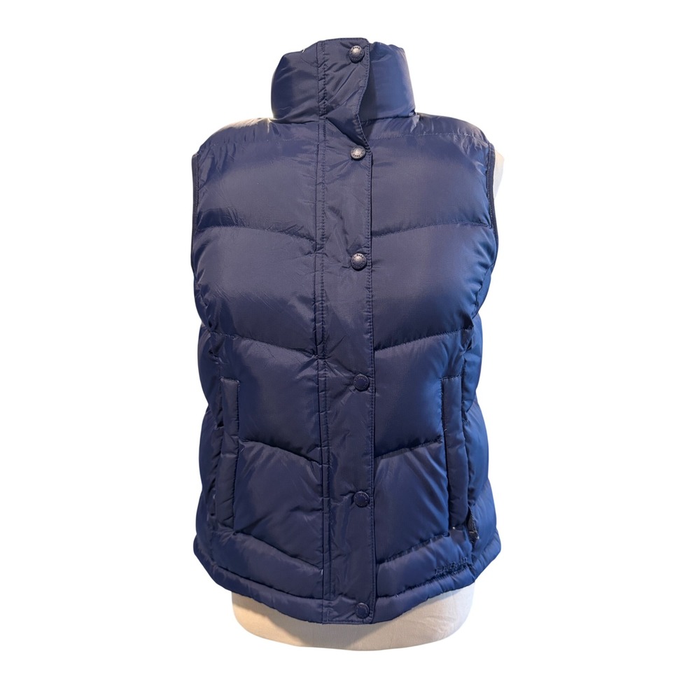 LL Bean Navy Blue Goose Down Puffer Vest Ripstop Quilted Preppy Layering Outside
